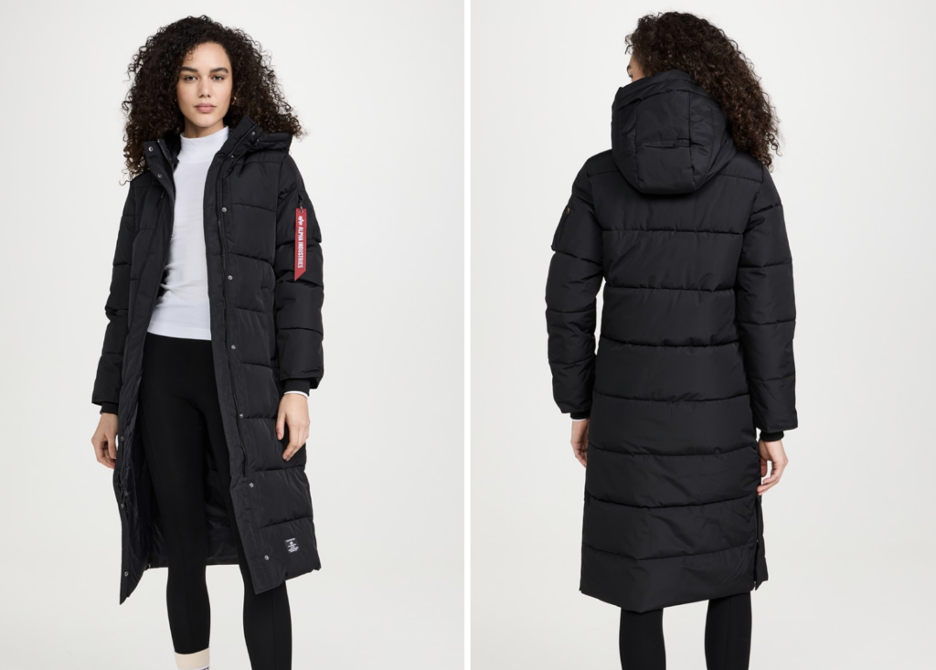 alpha industries long black puffer coat for women, best long puffer coat